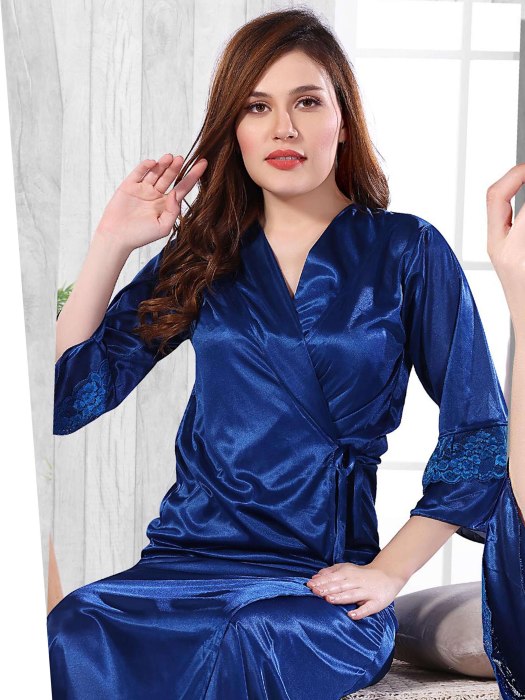 2 pic fancy bridal blue slip with robe set 2 pic fancy bridal robe set