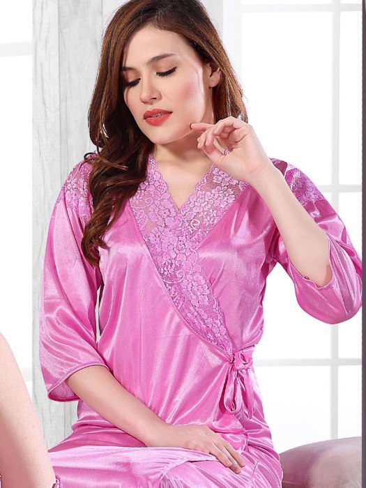 2 pic fancy bridal pink slip with robe set 2 pic fancy bridal robe set