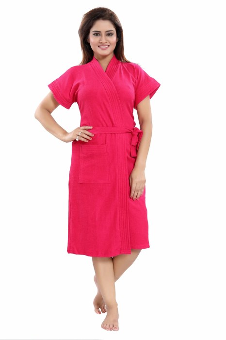 Women's Half Sleeve comfortable cotton terry Plain premium bathrobe for solid color Soft and Lightweight Robe for Everyday Use  rani Solid Bath Robe