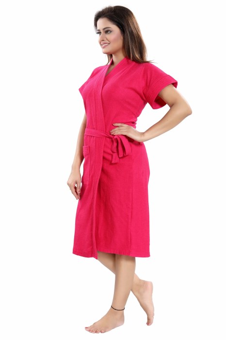 Women's Half Sleeve comfortable cotton terry Plain premium bathrobe for solid color Soft and Lightweight Robe for Everyday Use  rani Solid Bath Robe