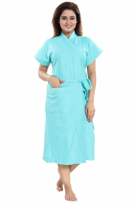 Women's Half Sleeve comfortable cotton terry Plain premium bathrobe for solid color Soft and Lightweight Robe for Everyday Use sky blue  Solid Bath Robe
