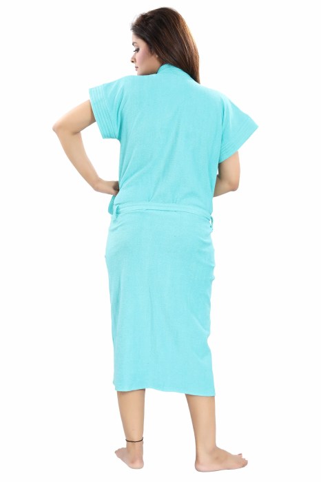 Women's Half Sleeve comfortable cotton terry Plain premium bathrobe for solid color Soft and Lightweight Robe for Everyday Use sky blue  Solid Bath Robe