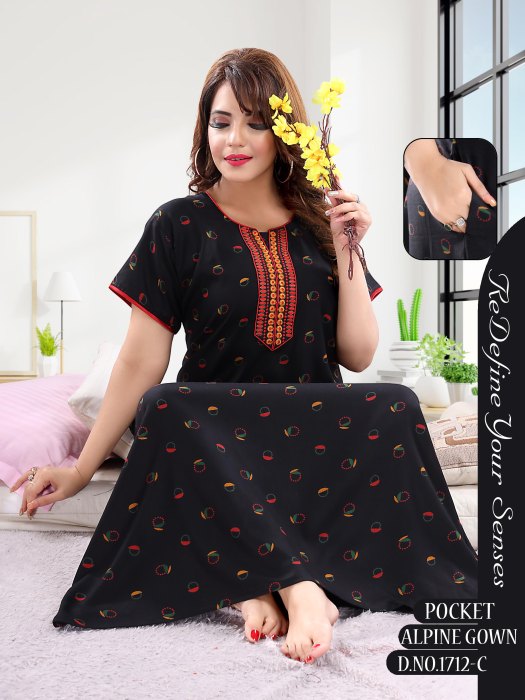 black alpine cotton night gown raund design  
