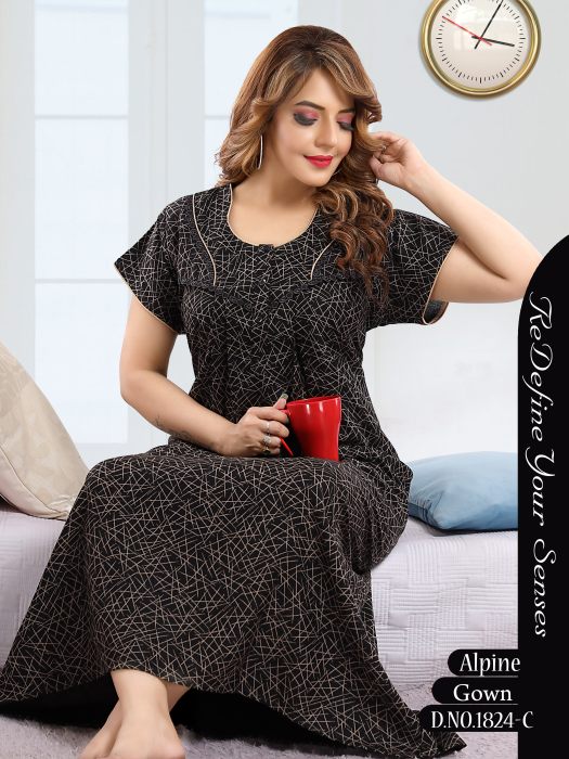 black alpine cotton night gown lining design 