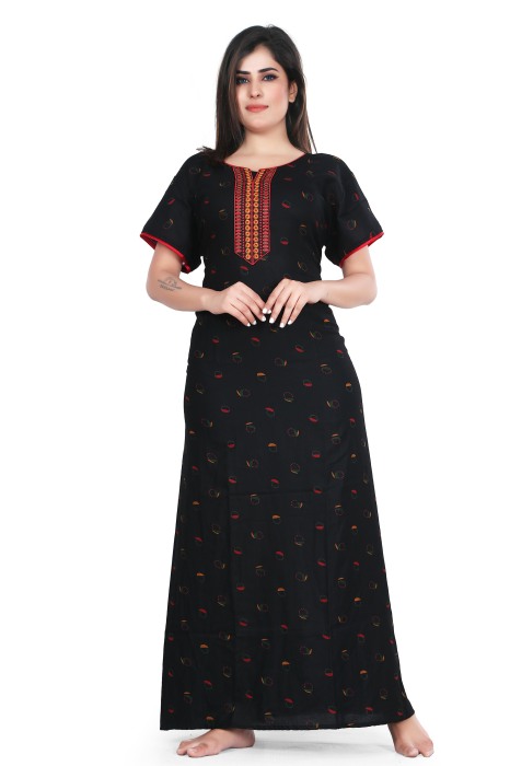black alpine cotton night gown raund design  alpine cotton night gown