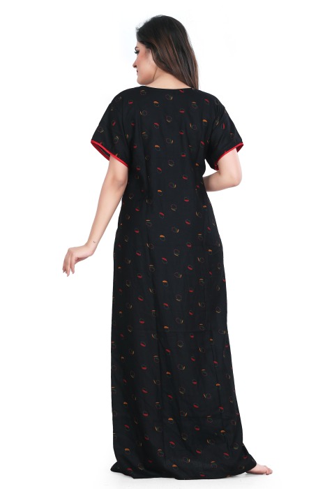 black alpine cotton night gown raund design  alpine cotton night gown
