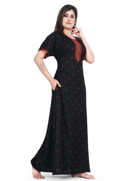 black alpine cotton night gown raund design  alpine cotton night gown