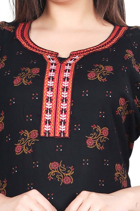 black alpine cotton night gown dote and flower design  alpine cotton night gown