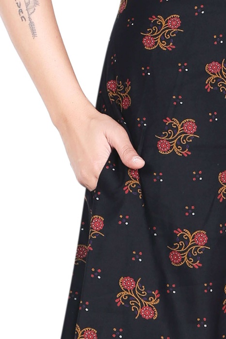 black alpine cotton night gown dote and flower design  alpine cotton night gown