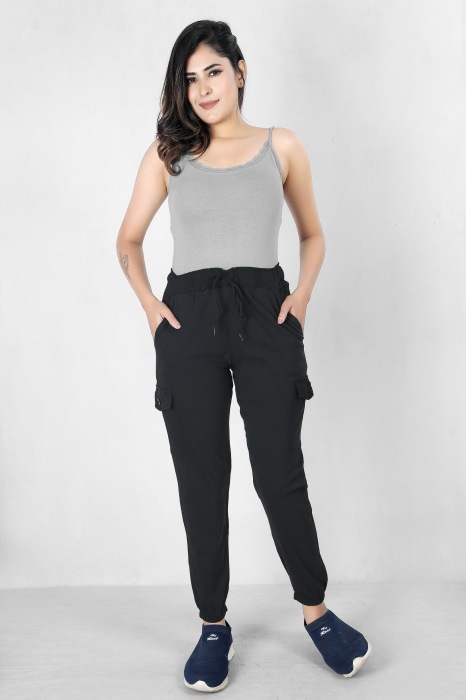 black color women premium bottom wear collection is best in class in terms of comfort  and soft cargo pant UNDER 399