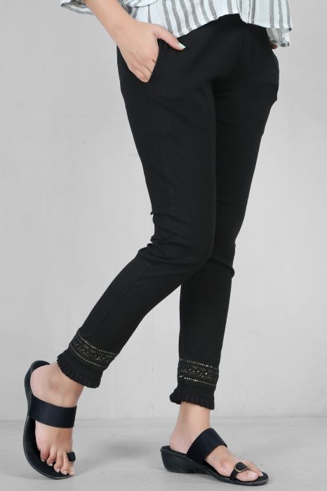 black color women premium bottom wear collection is best in class in terms of comfort  and soft jalar lace pant UNDER 399