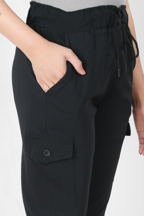 black color women premium bottom wear collection is best in class in terms of comfort  and soft cargo pant UNDER 399