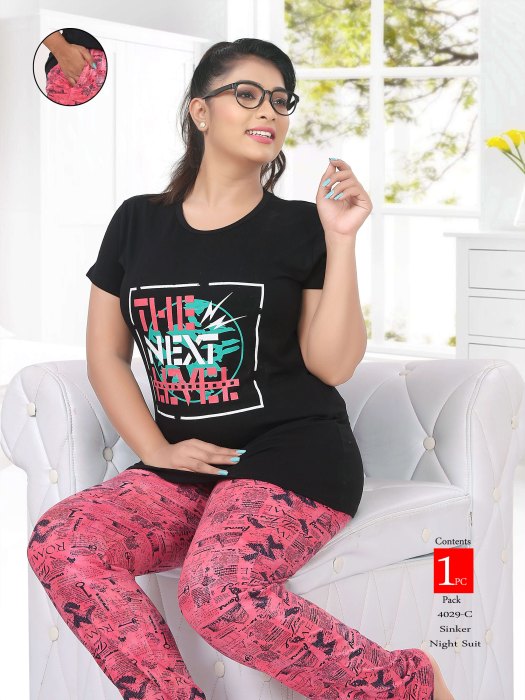 black hosiery cotton sinkar top with pyjama set night suit
