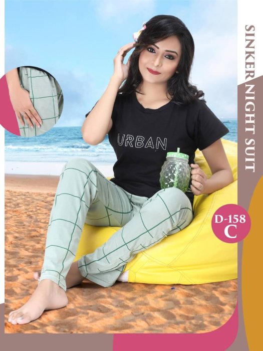 black hosiery cotton sinkar top with pyjama set night suit hosiery cotton sinkar night suit