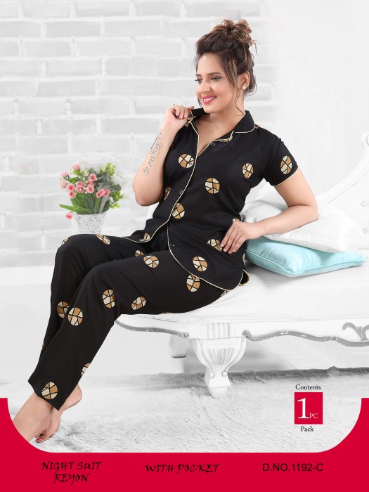 black rayon round design night suit rayon night suit