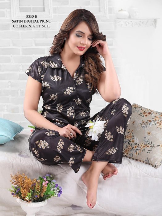 black satin digitale printed night suit satin night suit