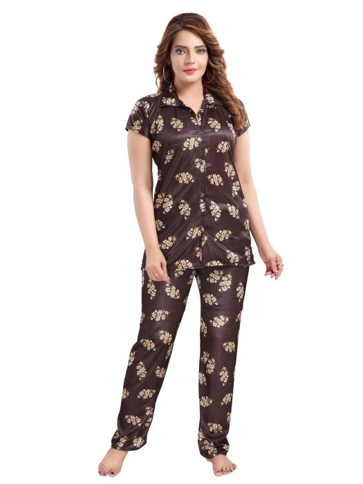black satin digitale printed night suit satin night suit