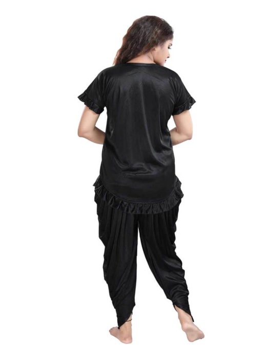 black satin patiyala plan night suit satin patiyala