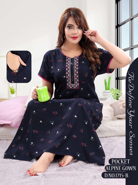 blue alpine cotton night gown heart design  alpine cotton night gown