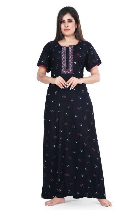 blue alpine cotton night gown heart design  alpine cotton night gown