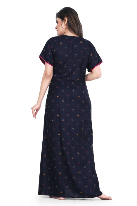 blue alpine cotton night gown raund design  alpine cotton night gown