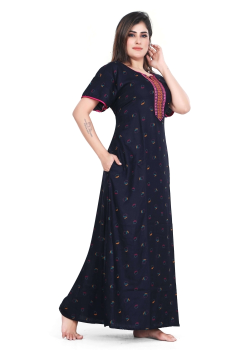 blue alpine cotton night gown raund design  alpine cotton night gown