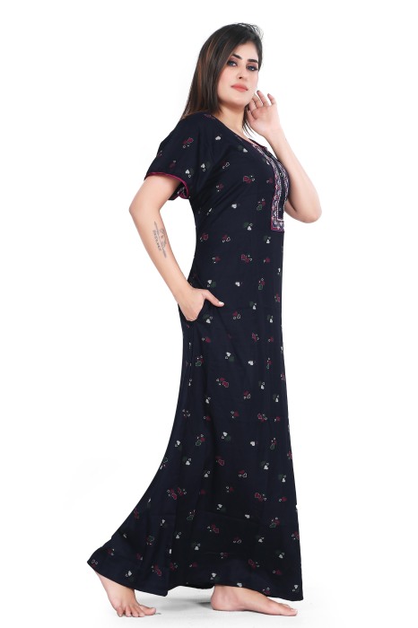 blue alpine cotton night gown heart design  alpine cotton night gown