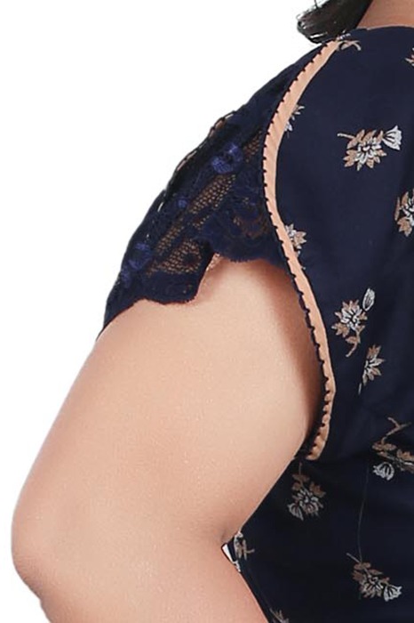 blue alpine cotton night gown with zip and mini flowre design  alpine cotton night gown