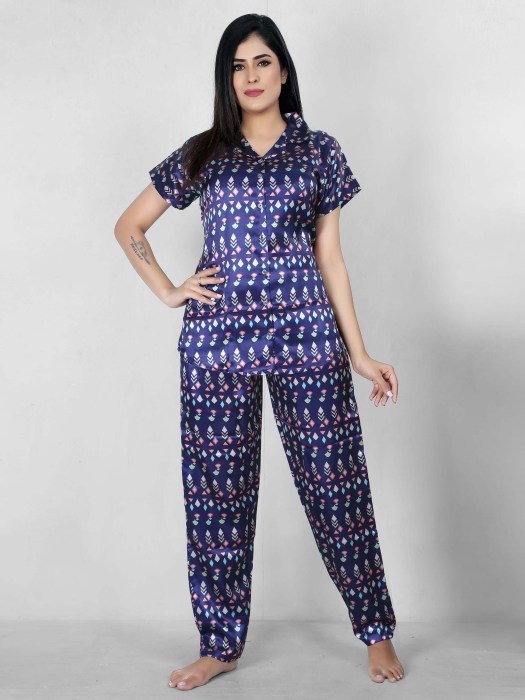 blue satin digitale printed night suit satin night suit
