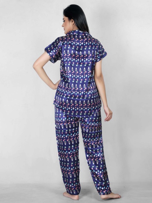 blue satin digitale printed night suit satin night suit