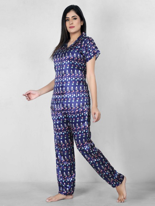 blue satin digitale printed night suit satin night suit