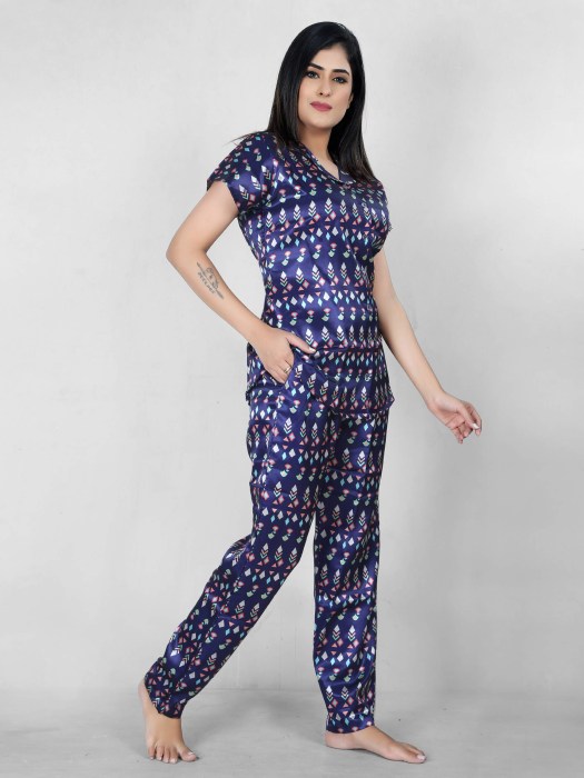 blue satin digitale printed night suit satin night suit