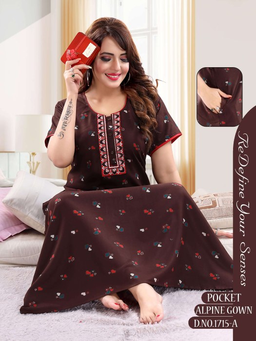 brown alpine cotton night gown heart design  alpine cotton night gown