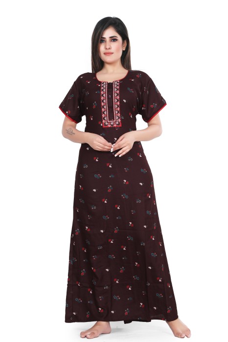 brown alpine cotton night gown heart design  alpine cotton night gown