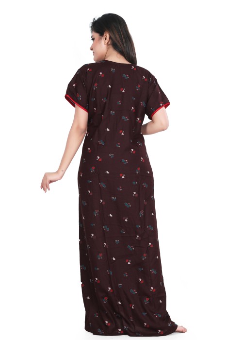 brown alpine cotton night gown heart design  alpine cotton night gown