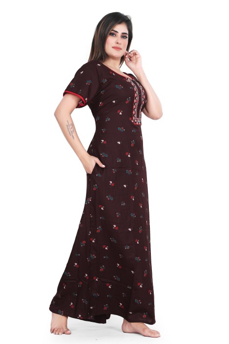 brown alpine cotton night gown heart design  alpine cotton night gown