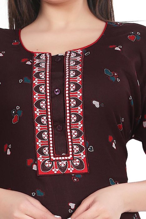 brown alpine cotton night gown heart design  alpine cotton night gown