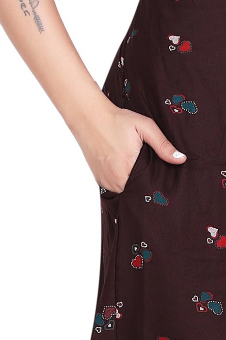 brown alpine cotton night gown heart design  alpine cotton night gown