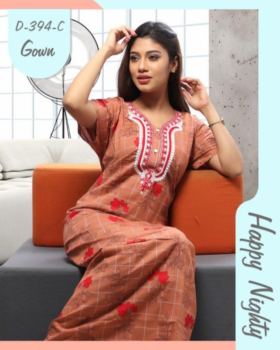 brown color woman premium cotton night gown comfortable with printed cotton night Gown  UNDER 499