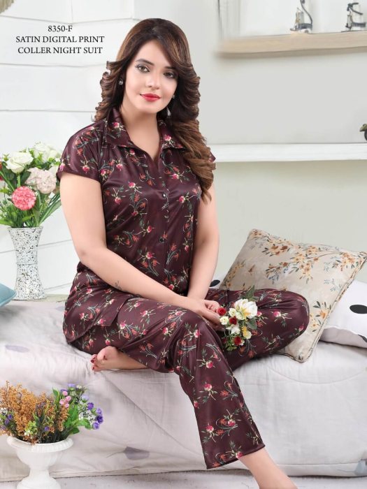 brown satin digitale printed night suit women night suit