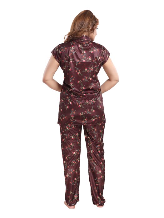 brown satin digitale printed night suit satin night suit