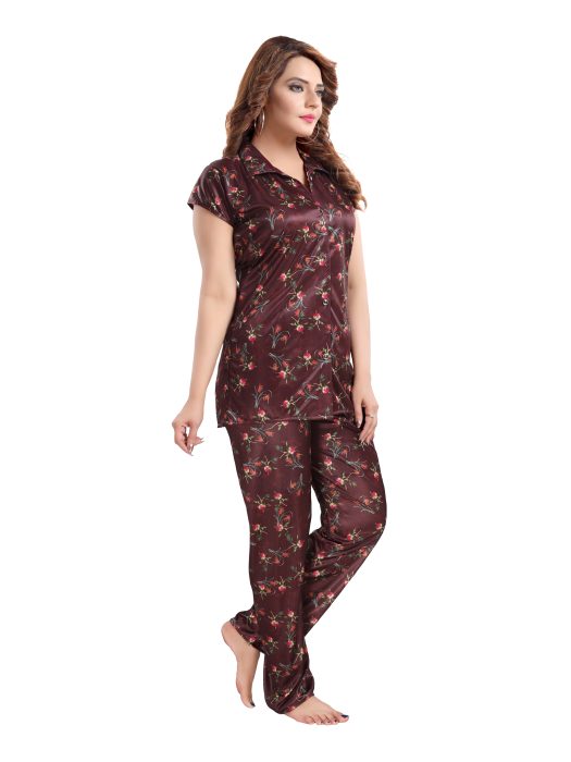 brown satin digitale printed night suit satin night suit