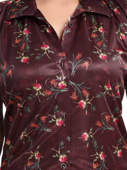brown satin digitale printed night suit satin night suit