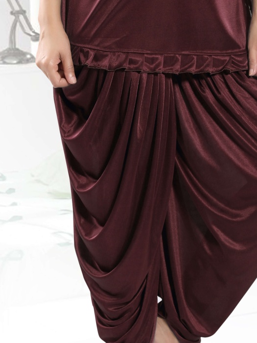 brown satin patiyala plan night suit satin patiyala