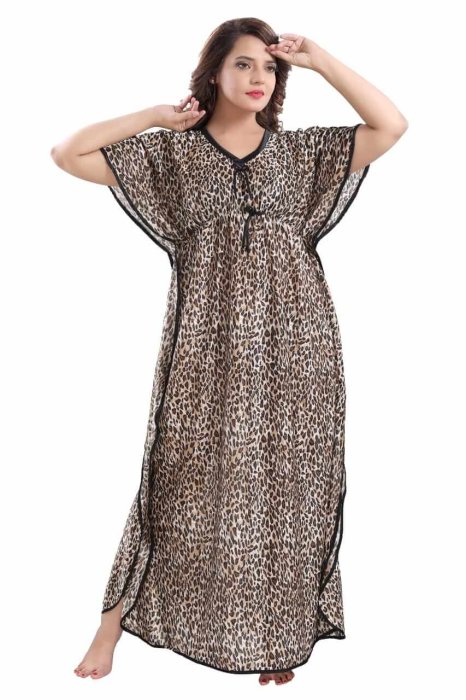 chita printed satin brown kaftan kaftan