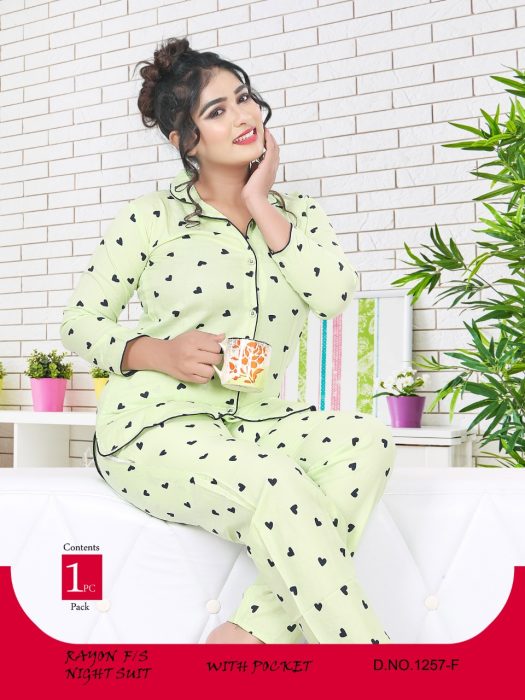 cotton heart design pista night suit women night suit