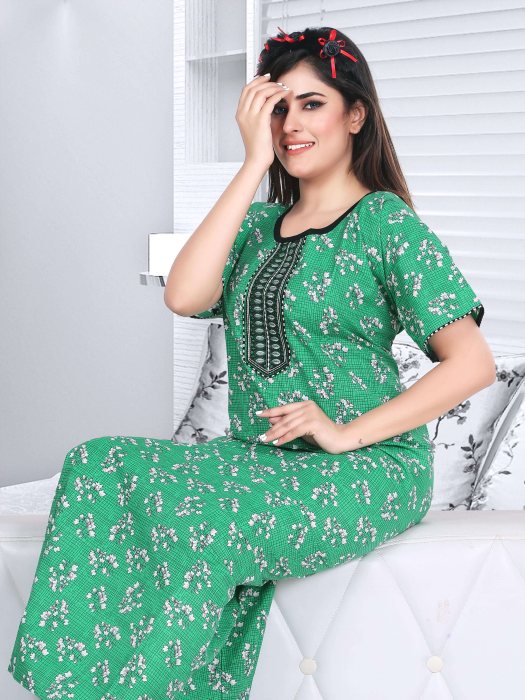 cotton night gown green color mini flower design 