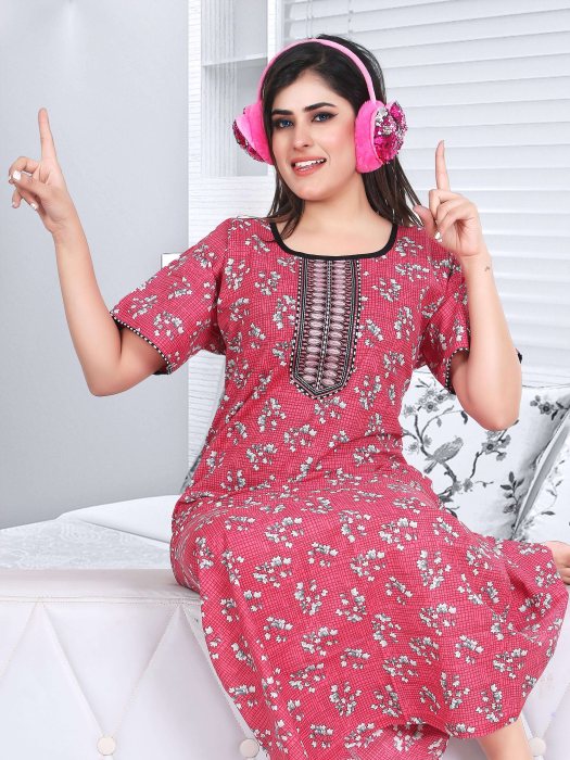 cotton night gown pink color mini flower design  