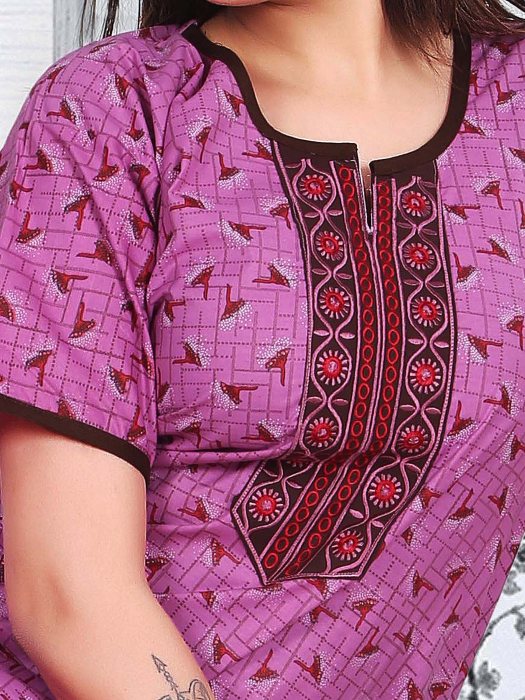 cotton night maxi pink color embroidery design  cotton night gown