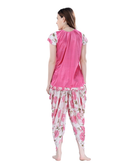 digital printed satin patiyala pink night suit satin patiyala